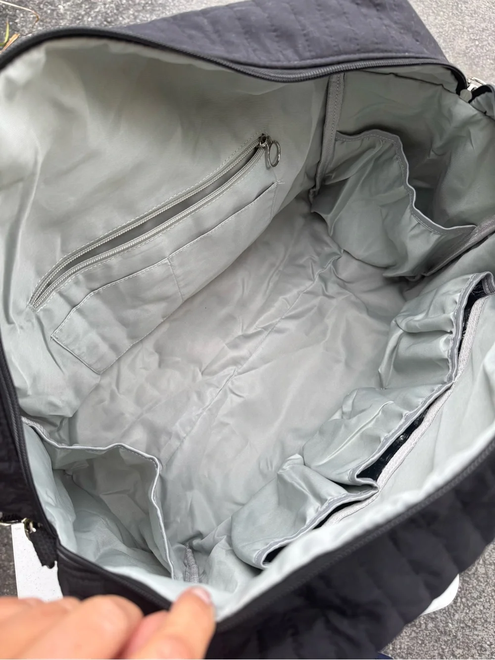 Black Quilted Diaper Bag Tote with Bear Embroidery - Insulated bottle pockets